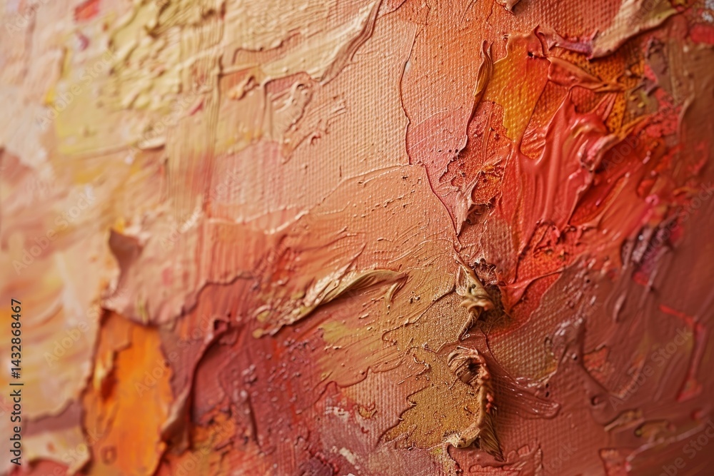 Poster a close-up view of textured oil paint on a canvas, experiment with different techniques to enhance t
