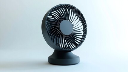 Modern black desk fan on white background.