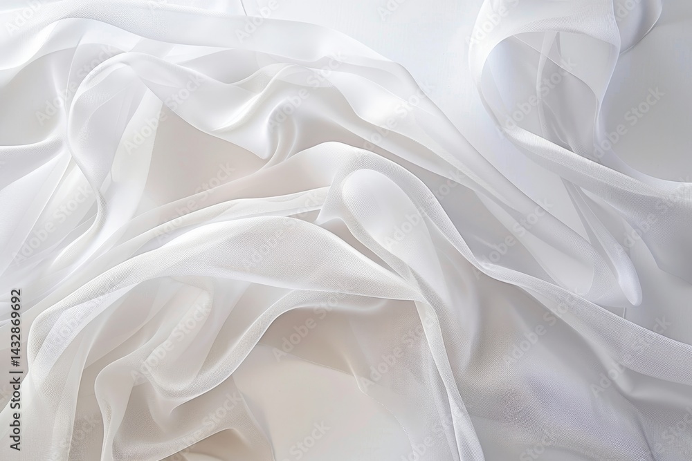 Poster a close-up image of white fabric draped on a smooth surface, showcasing its soft texture and delicat