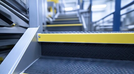 Obraz premium High-visibility safety tape marking stair edges in plant