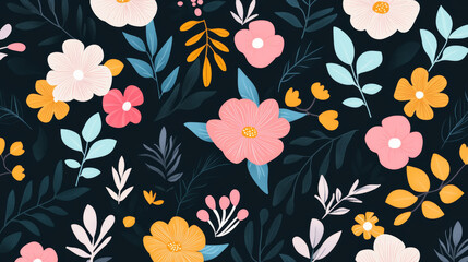 Geometric stylized flowers plant elements flowers and leaves seamless pattern vector design