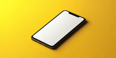 Black-framed smartphone with white screen on yellow background.