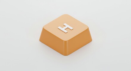 Single Beige Keyboard Key: Letter H, 3D Render