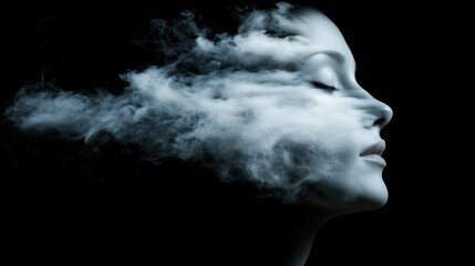 A human face dissolving into a cloud of smoke, representing dreams.