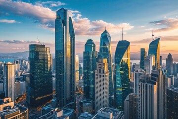 Obraz premium Modern City Skyline Showcasing Financial Dynamics and Economic Energy
