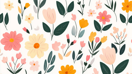 Geometric stylized flowers plant elements flowers and leaves seamless pattern vector design