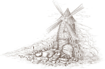 mill & bread still life 