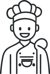 Line art illustration of a smiling chef wearing a hat and uniform, representing culinary profession