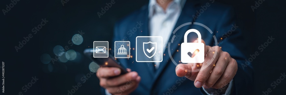 Aufkleber digital security interface displayed by a person.