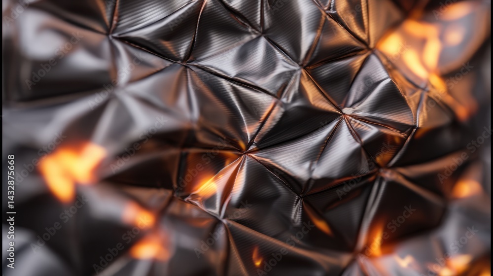 Poster abstract metallic texture with geometric pattern and warm light creating a futuristic and modern des