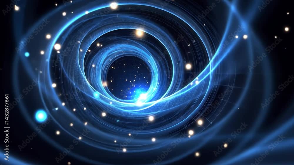 Poster abstract swirling blue light patterns in space.