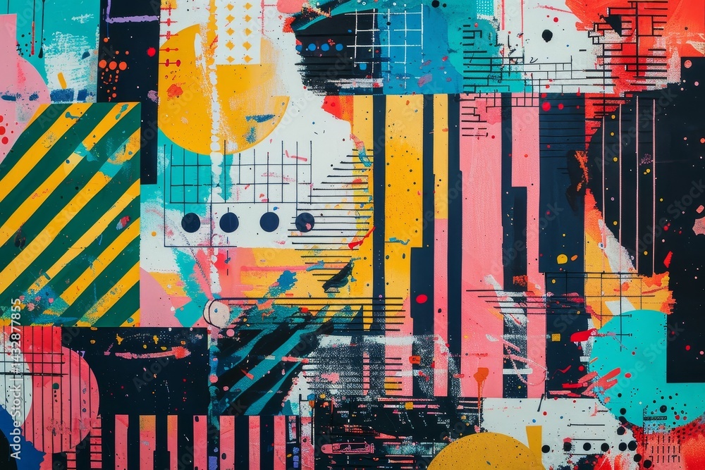 Poster colorful abstract painting representing a laptop screen displaying topaz, an abstract interpretation