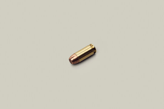 Studio shot .40 bullet cartridge on white background
