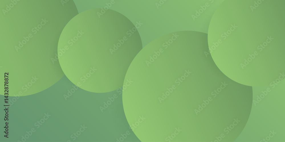 Poster abstract geometric green colored background - overlapping lit large circles pattern with 3d effect -