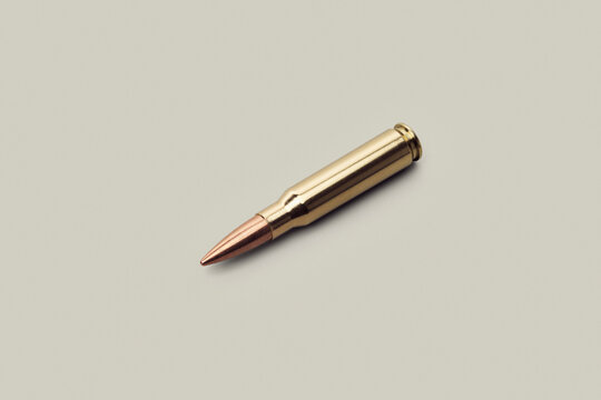 Studio shot .308 bullet cartridge on white background
