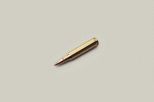 Studio shot .223 bullet cartridge on white background
