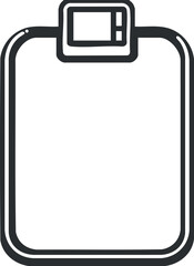 Black and white line art illustration of a clipboard with a blank sheet for writing or organizing tasks
