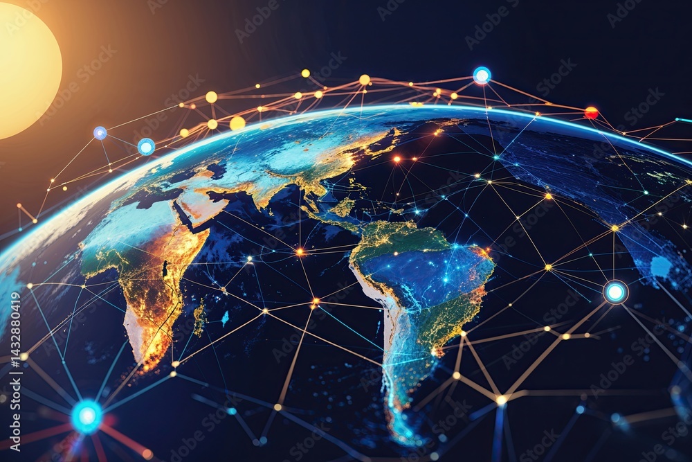 Poster global network vector design featuring digital earth and universal connectivity