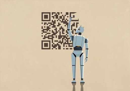 Humanoid robot drawing QR code

