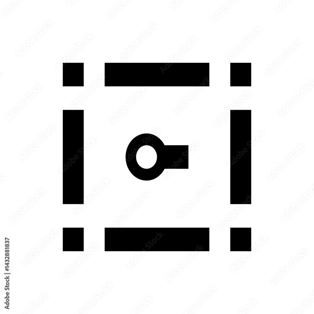 Poster black and white abstract design featuring a circle with a short line and surrounding rectangular sha