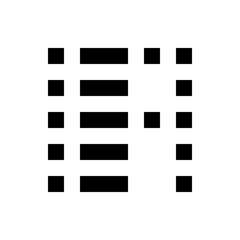 Black rectangles and squares arranged in a grid like pattern on a white background creating a design