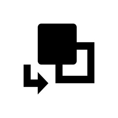 Fototapeta premium Black square with rounded corner overlapping a hollow square with an arrow pointing leftward below it