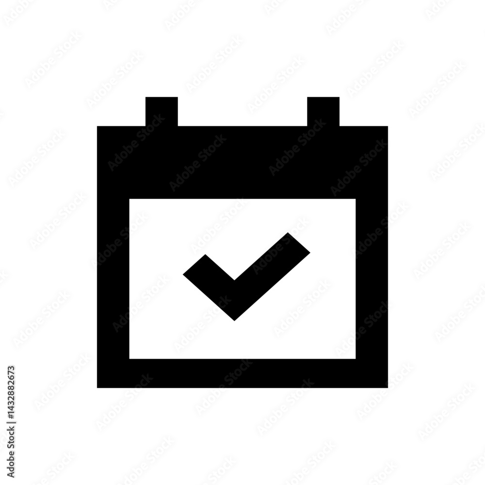 Poster a calendar icon with a check mark inside representing a scheduled event or task completion symbol ic