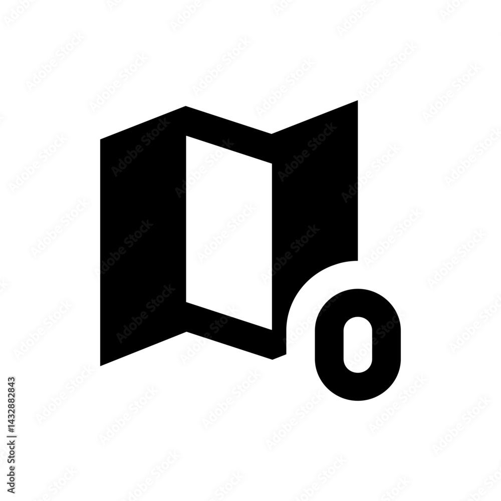 Poster black and white graphic of a folded document with a circular zero symbol in the bottom right corner.