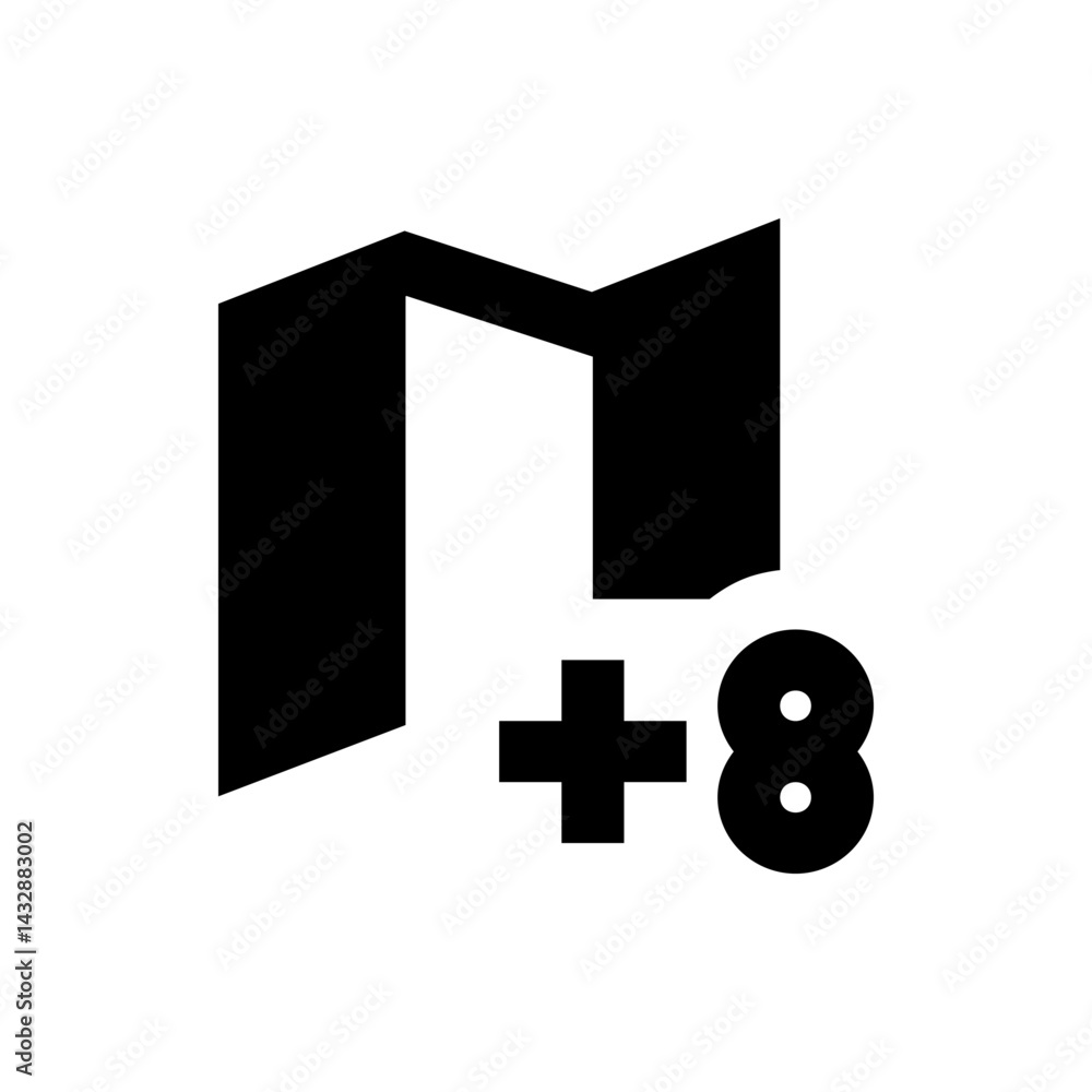 Poster Illustration of a folder icon combined with a plus sign and the number eight in black color scheme
