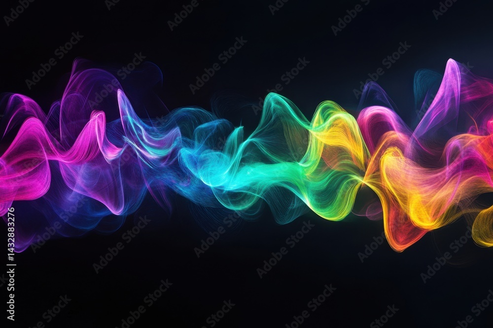 Poster abstract colorful flowing smoke on black background creates a vibrant dynamic energy wave artistic r