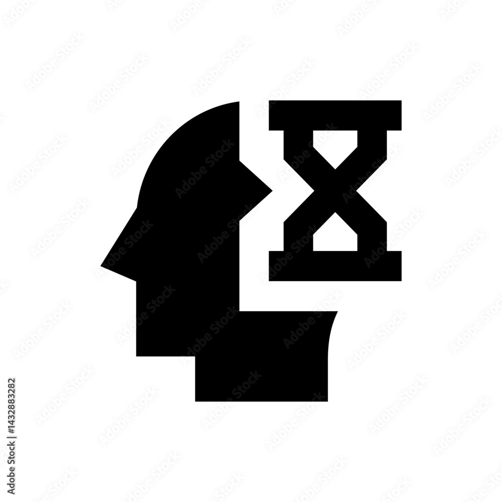 Poster silhouette of a head with an hourglass shape replacing part of the brain area showing time concept i