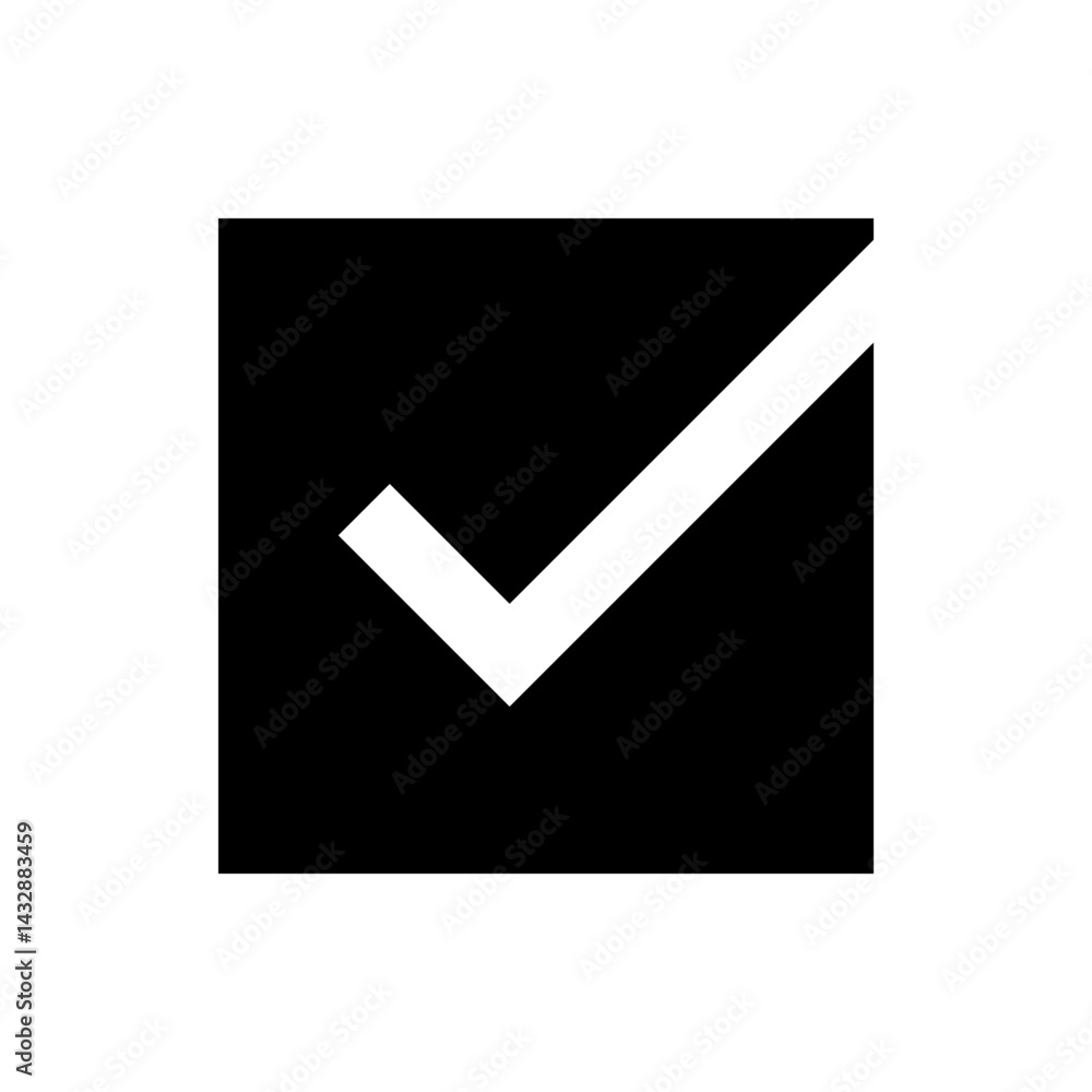 Poster a black square containing a white check mark indicating completion or selection with a clear visual 