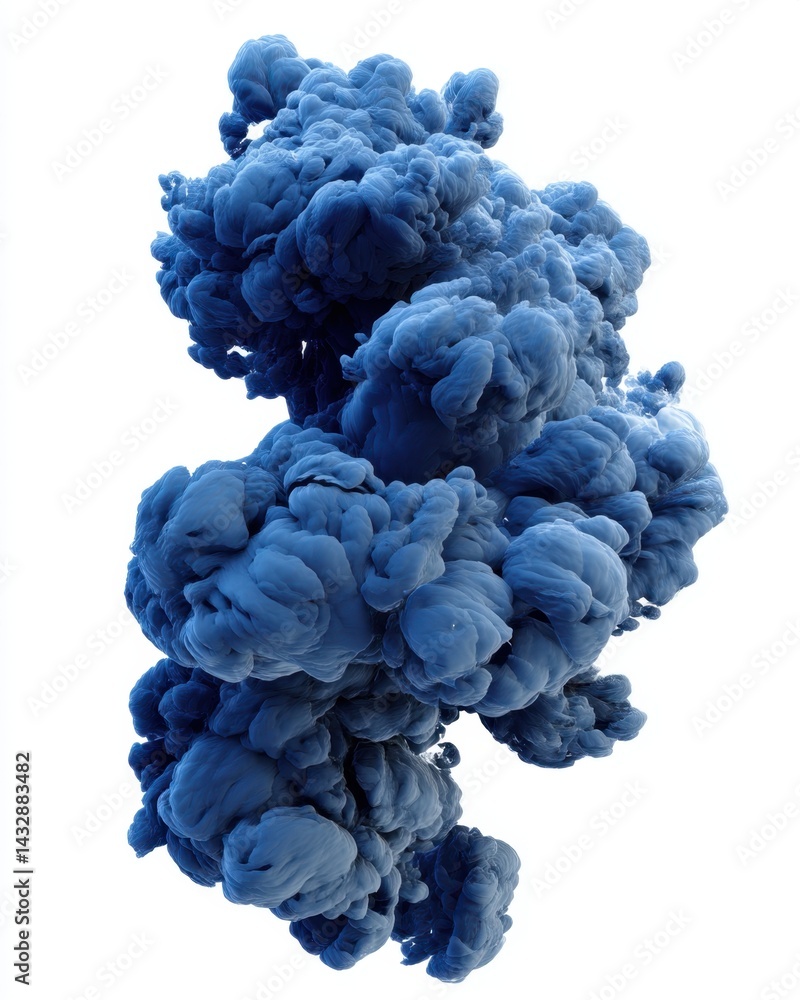 Poster captivating blue ink cloud explosion against white backdrop abstract artistic design element dynamic