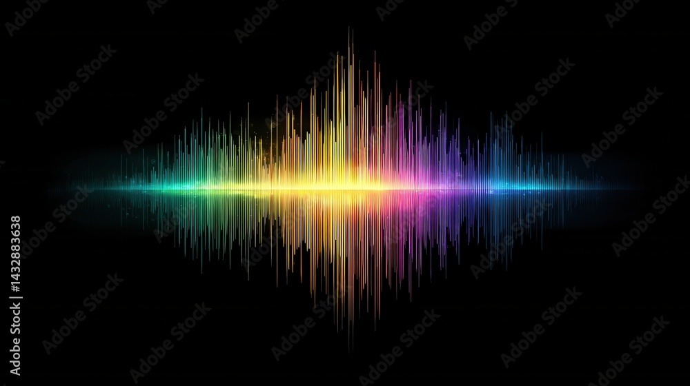 Poster vibrant rainbow spectrum audio wave on black background dynamic sound visualization for music produc