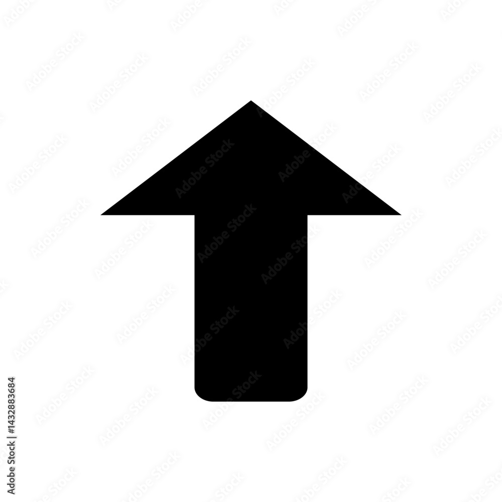Poster black arrow pointing upwards with a rounded base on a white background in a simple graphic design st