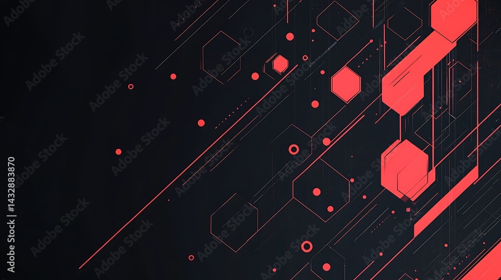Aufkleber futuristic digital abstract background, futuristic digital abstract background with red geometric sh
