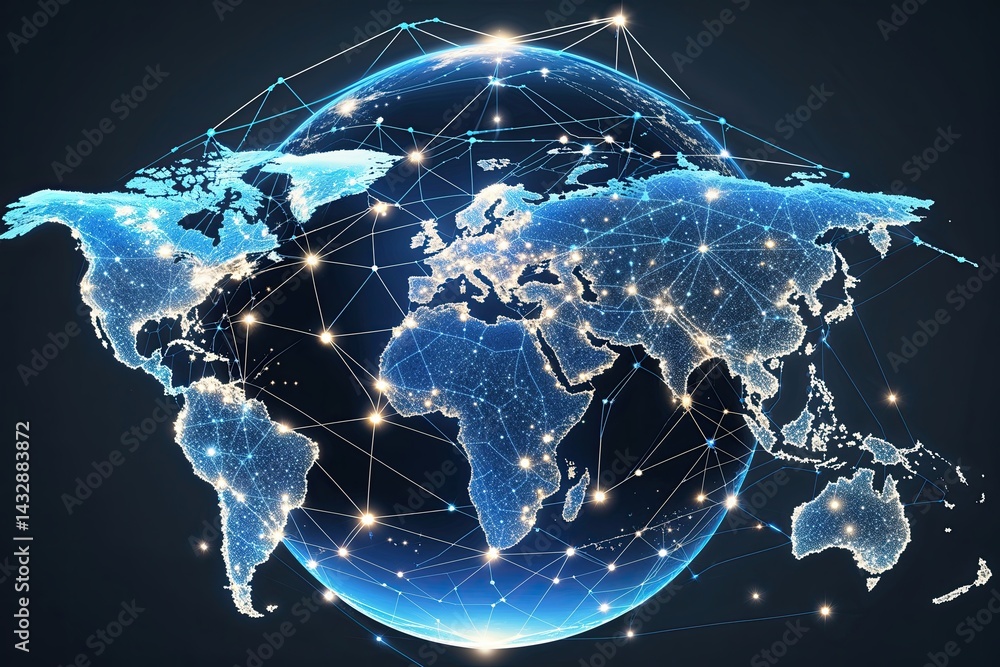 Poster dynamic global network visualization with rotating globe for enhanced digital interaction and connec