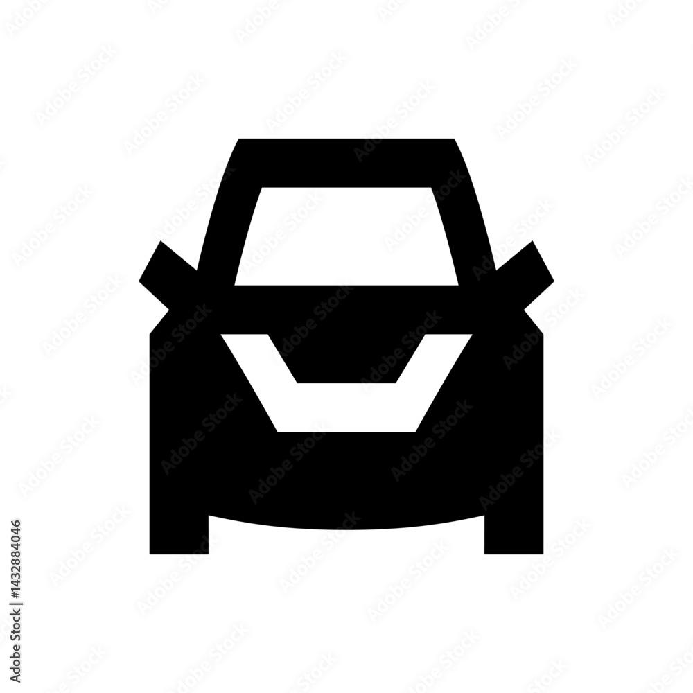 Poster front view of a car with a distinctive v shaped grill and visible headlights in a solid black silhou