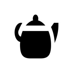 Illustration of a black teapot with a rounded body spout handle and lid on a white background design item
