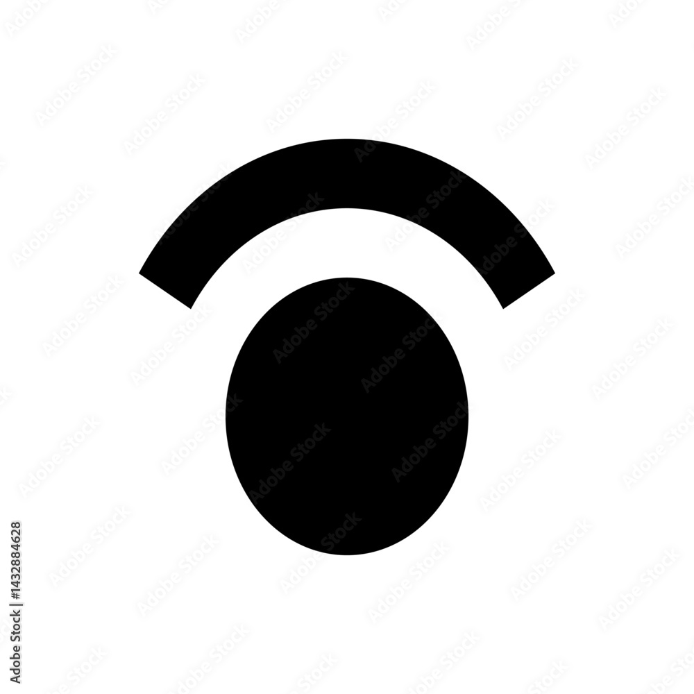 Poster a simple graphic featuring a black circle positioned beneath a curved arc also rendered in black col