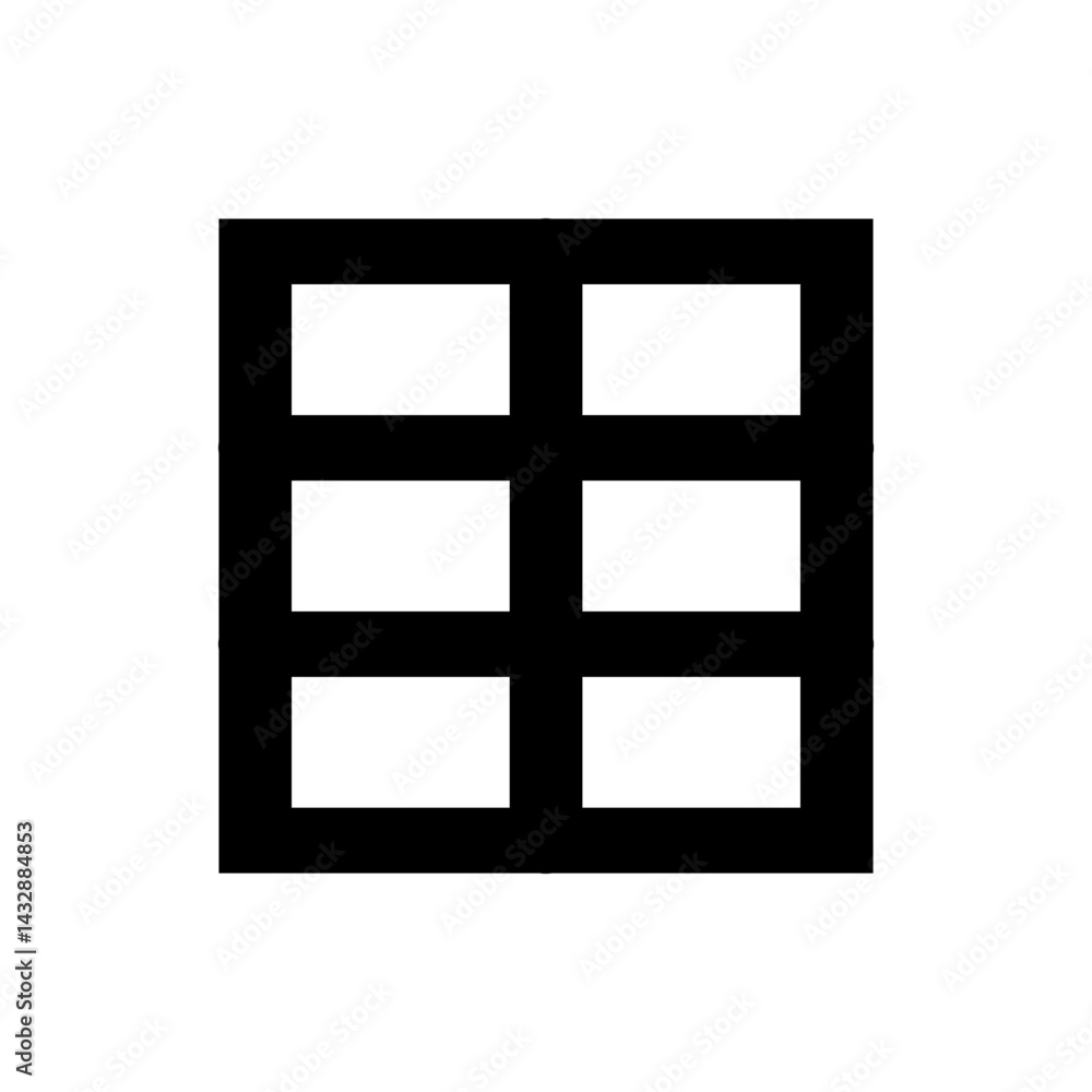 Poster black grid structure with six white rectangular openings arranged in two rows and three columns form