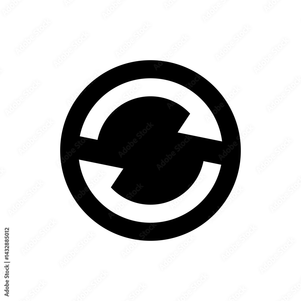 Poster circular arrows rotating in opposite directions within a black circle on a white background design e