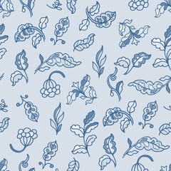 Botanical Sketch Leaf Blue Pattern