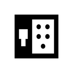 Illustration of a black and white braille cell with six dots and a connector on the left side in a square