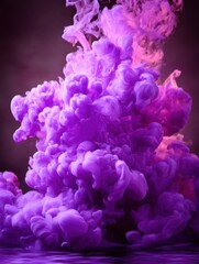 Obraz premium Ethereal Purple Cloud Ascending from Reflective Surface Creating a Dreamlike Ambiance with Soft Lighting and Dramatic Flair