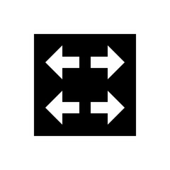 Four white arrows pointing outwards from a central black square on a white background illustration
