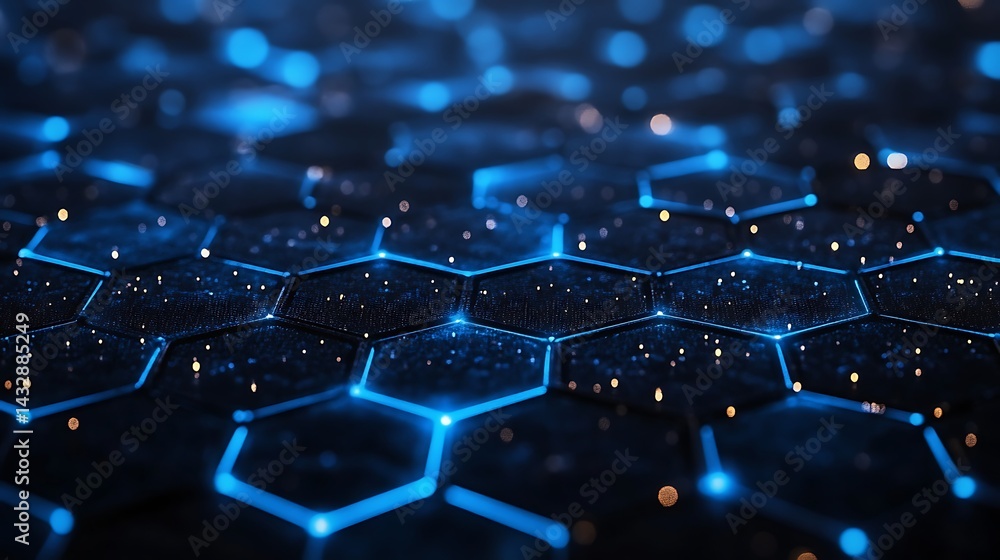 Poster futuristic hexagonal digital pattern, futuristic digital hexagonal pattern with glowing blue lights 