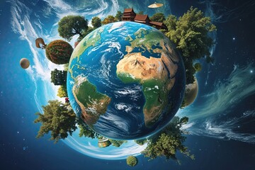 Fototapeta premium Surreal Planet Earth Depiction Symbolizing Cultural Diversity and Global Interaction