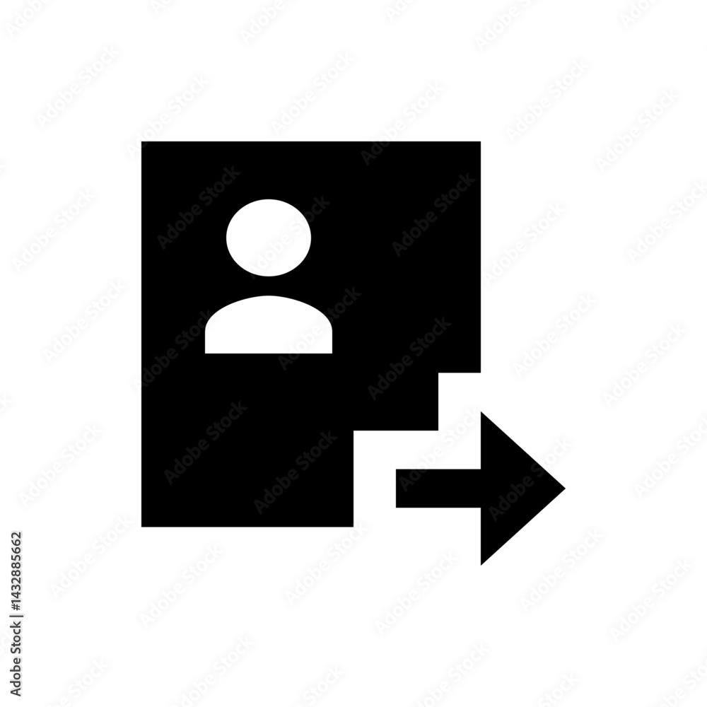 Poster black square with a white user icon and a white arrow pointing to the right indicating logout action