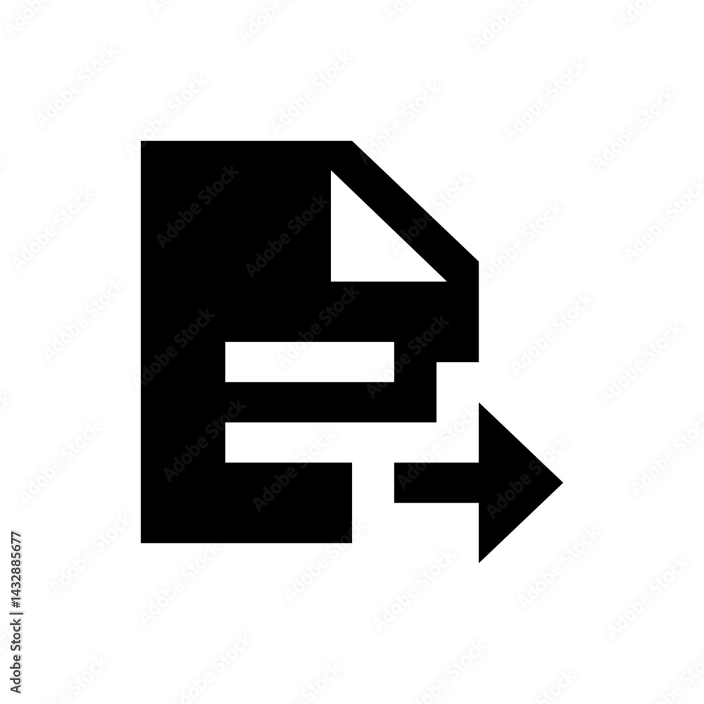 Poster black document with a folded corner and a white arrow pointing to the right from its bottom edge